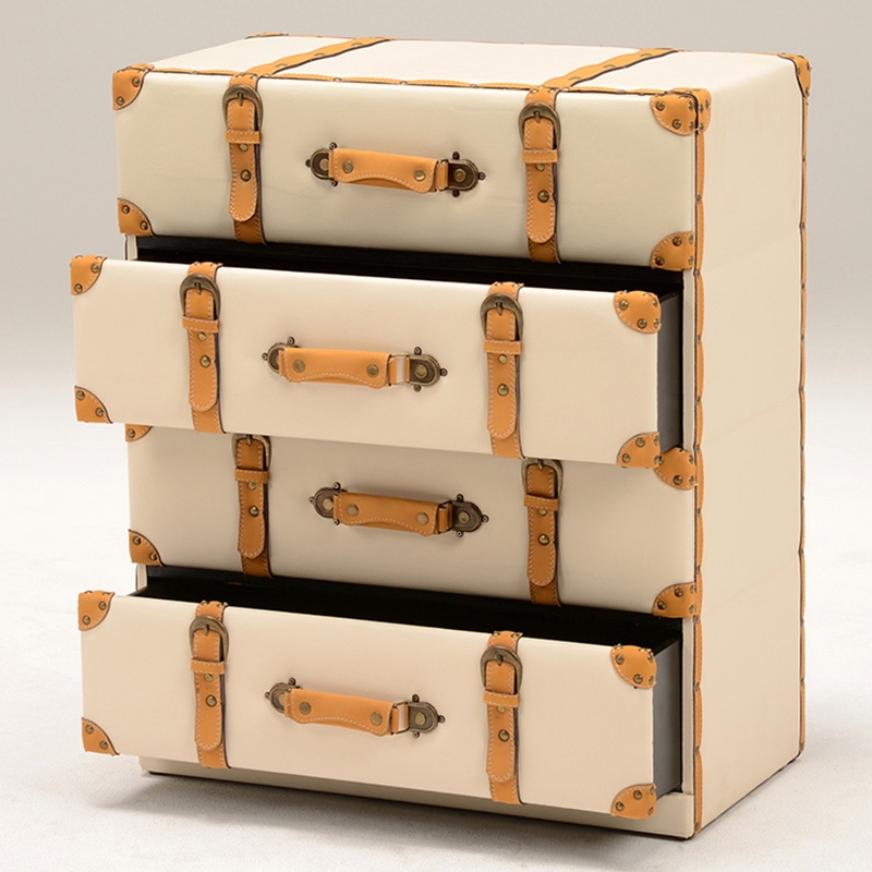 萩原 トランク風チェスト ワイド4段 アイボリー MCH-6014IV 1台(ご注文単位1台)【直送品】