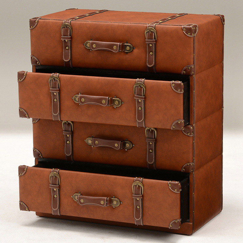 萩原 トランク風チェスト ワイド4段 ライトブラウン MCH-6014LBR 1台(ご注文単位1台)【直送品】