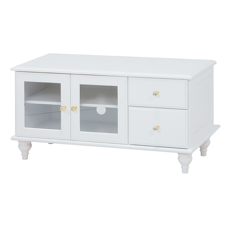 萩原 テレビ台 クリスタル調取っ手 幅88cm ホワイト MTV-5883WH 1台(ご注文単位1台)【直送品】