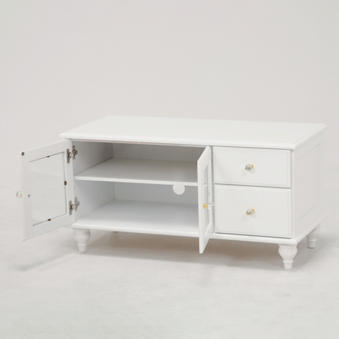 萩原 テレビ台 クリスタル調取っ手 幅88cm ホワイト MTV-5883WH 1台(ご注文単位1台)【直送品】