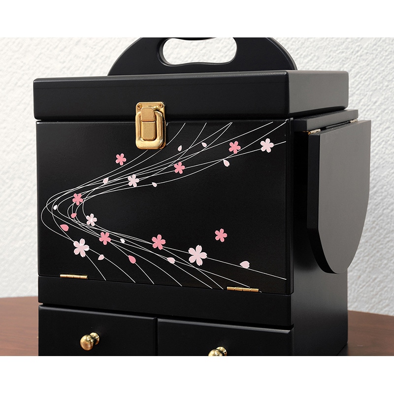 萩原 コスメボックス　三面鏡付き ブラック MUD-6163BK 1台（ご注文単位1台）【直送品】