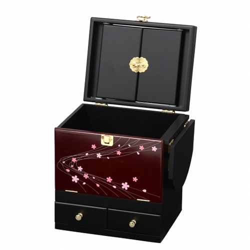 萩原 コスメボックス 三面鏡付き えんじ MUD-6163EN 1台(ご注文単位1台)【直送品】