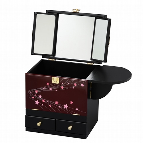 萩原 コスメボックス 三面鏡付き えんじ MUD-6163EN 1台(ご注文単位1台)【直送品】