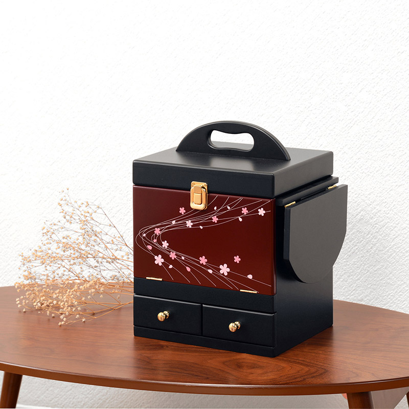 萩原 コスメボックス 三面鏡付き えんじ MUD-6163EN 1台(ご注文単位1台)【直送品】