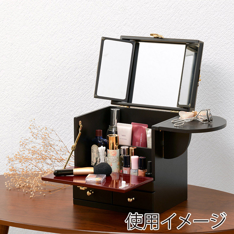 萩原 コスメボックス 三面鏡付き えんじ MUD-6163EN 1台(ご注文単位1台)【直送品】