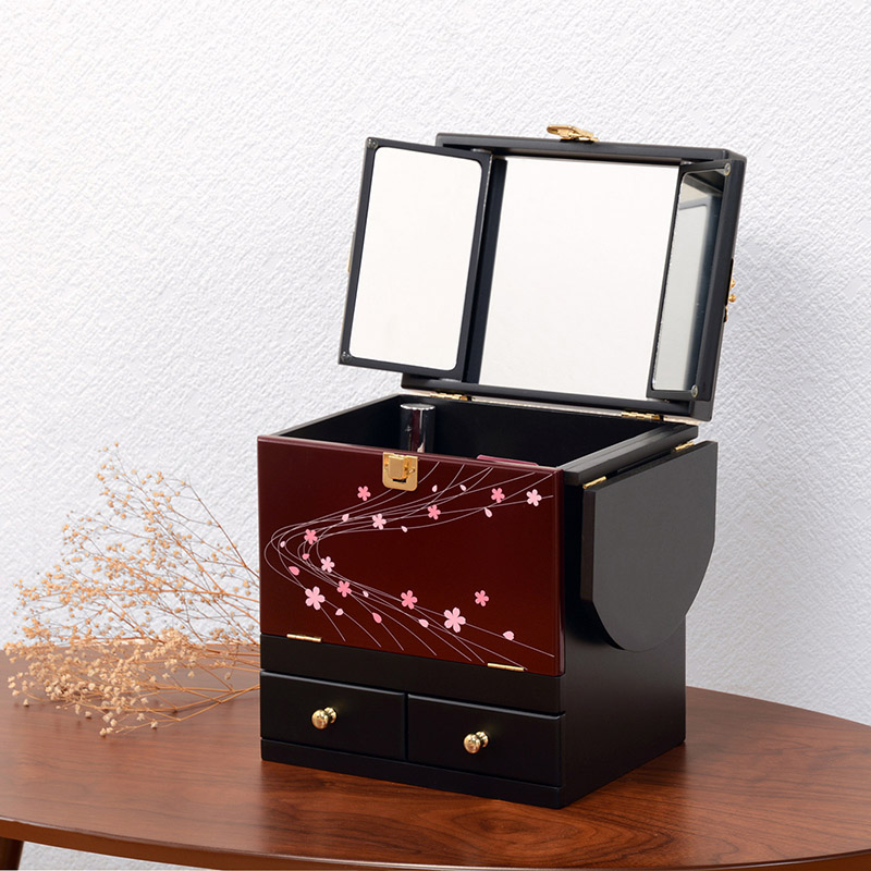 萩原 コスメボックス 三面鏡付き えんじ MUD-6163EN 1台(ご注文単位1台)【直送品】