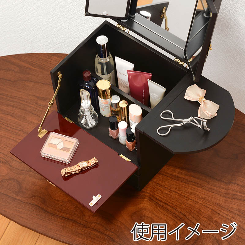 萩原 コスメボックス 三面鏡付き えんじ MUD-6163EN 1台(ご注文単位1台)【直送品】