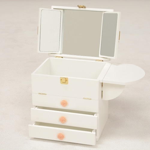 萩原 コスメボックス 三面鏡付き ホワイト MUD-6830WH 1台(ご注文単位1台)【直送品】