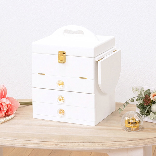 萩原 コスメボックス　三面鏡付き ホワイト MUD-6835WH 1台（ご注文単位1台）【直送品】