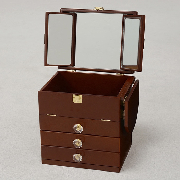 萩原 コスメボックス 三面鏡付き ブラウン MUD-6835BR 1台(ご注文単位1台)【直送品】