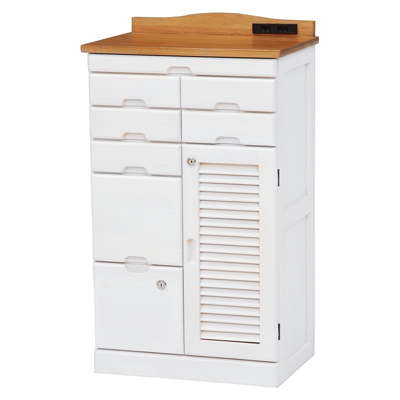 萩原 FAX台 幅48cm キャスター付 ナチュラル×ホワイト MFX-8207NW 1台(ご注文単位1台)【直送品】