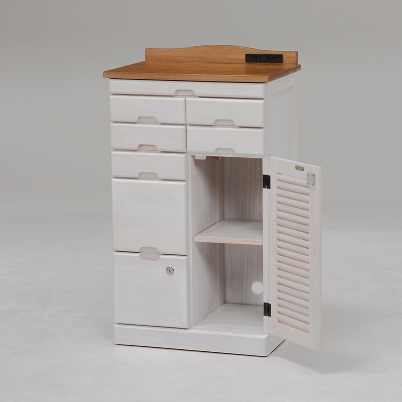 萩原 FAX台 幅48cm キャスター付 ナチュラル×ホワイト MFX-8207NW 1台(ご注文単位1台)【直送品】