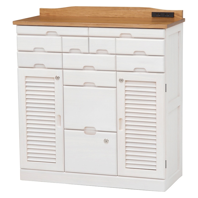 萩原 FAX台 幅76cm キャスター付 ナチュラル×ホワイト MFX-8208NW 1台(ご注文単位1台)【直送品】