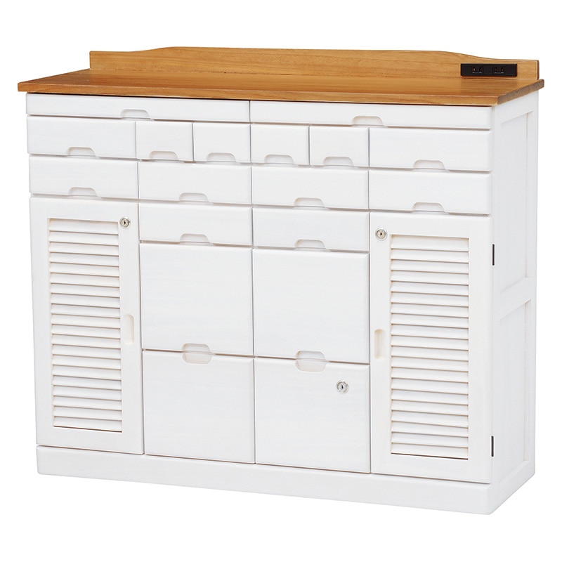 萩原 FAX台 幅96cm キャスター付 ナチュラル×ホワイト MFX-8209NW 1台(ご注文単位1台)【直送品】