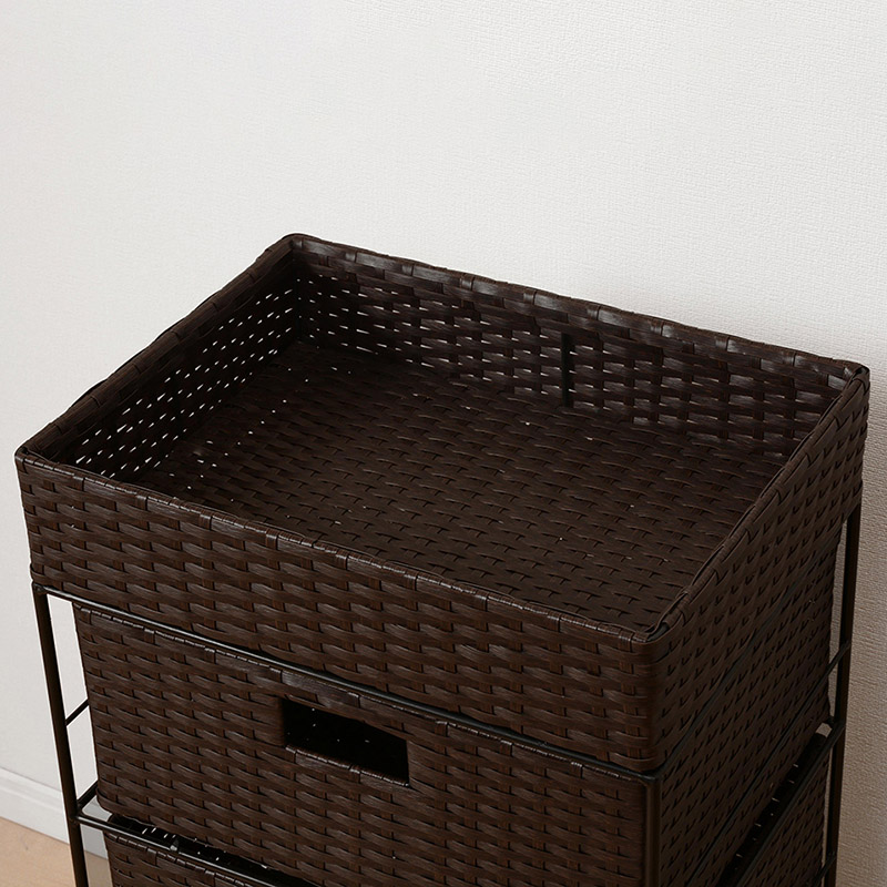 萩原 ランドリーラック 4段 幅40.5cm キャスター付 ダークブラウン RAN-2411DBR 1台(ご注文単位1台)【直送品】