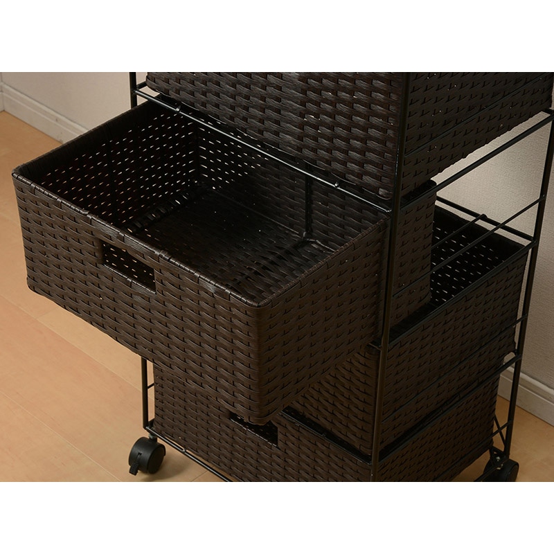 萩原 ランドリーラック 4段 幅40.5cm キャスター付 ダークブラウン RAN-2411DBR 1台(ご注文単位1台)【直送品】