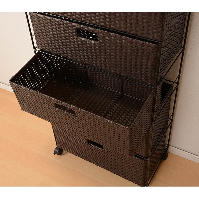 萩原 ランドリーラック 4段 幅50.5cm キャスター付 ダークブラウン RAN-2412DBR 1台(ご注文単位1台)【直送品】