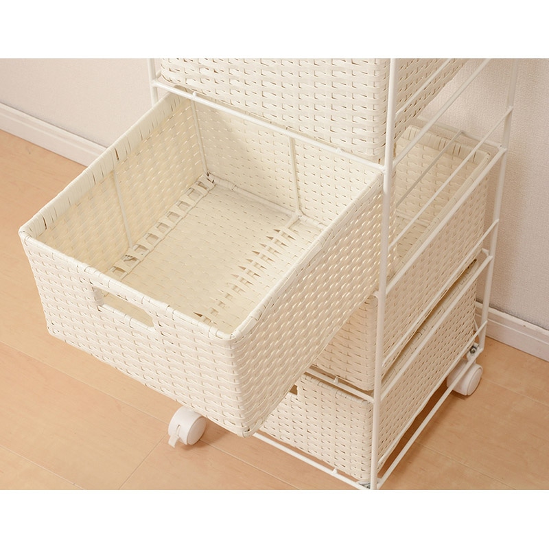 萩原 ランドリーラック 幅40.5cm 4杯 キャスター付 ホワイト RAN-2415WH 1台(ご注文単位1台)【直送品】