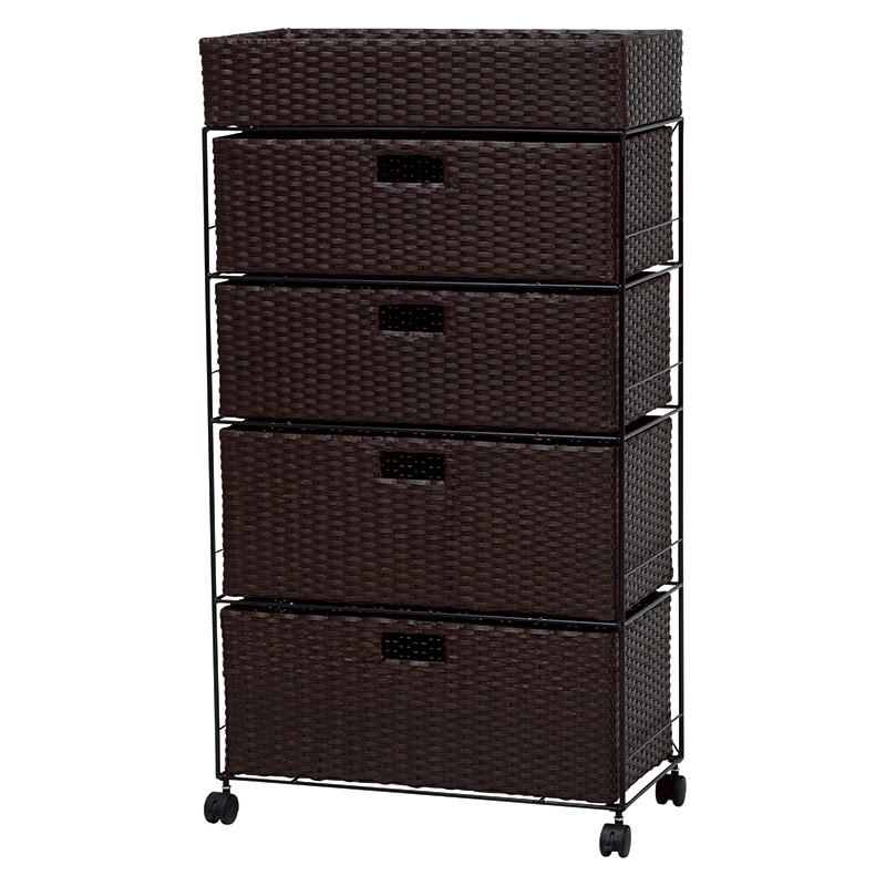 萩原 ランドリーラック　幅60.5cm　4杯 キャスター付　ダークブラウン RAN-2416DBR 1台（ご注文単位1台）【直送品】