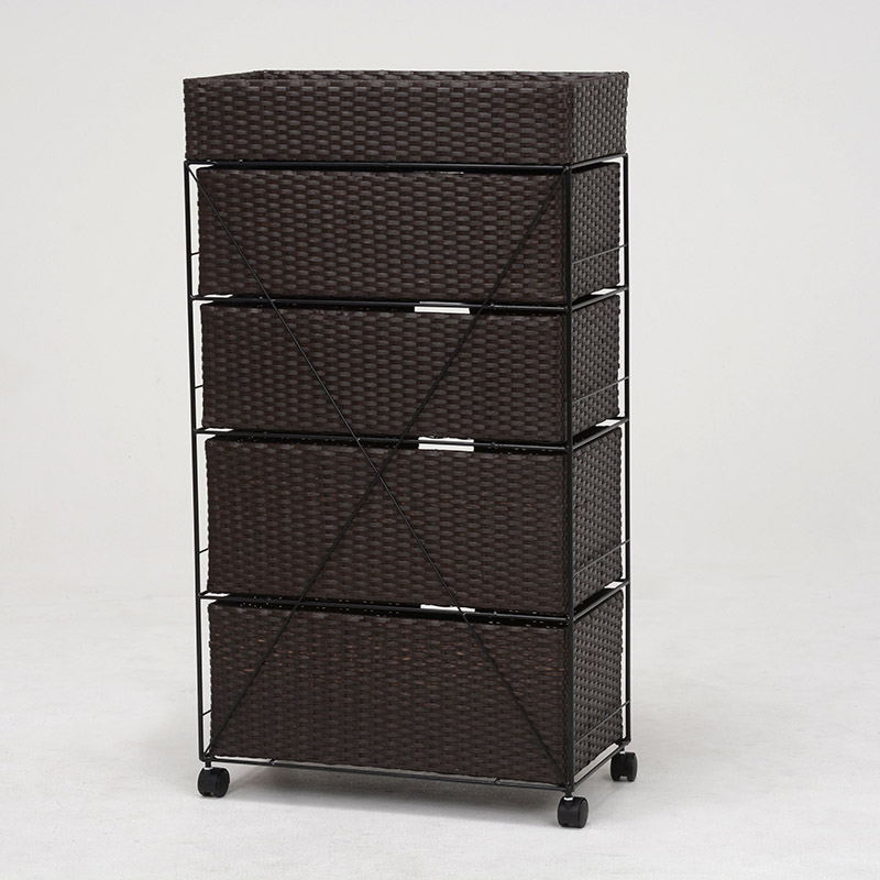 萩原 ランドリーラック 幅60.5cm 4杯 キャスター付 ダークブラウン RAN-2416DBR 1台(ご注文単位1台)【直送品】