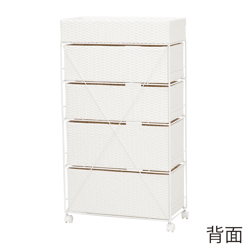 萩原 ランドリーラック 幅60.5cm 4杯 キャスター付 ホワイト RAN-2416WH 1台(ご注文単位1台)【直送品】