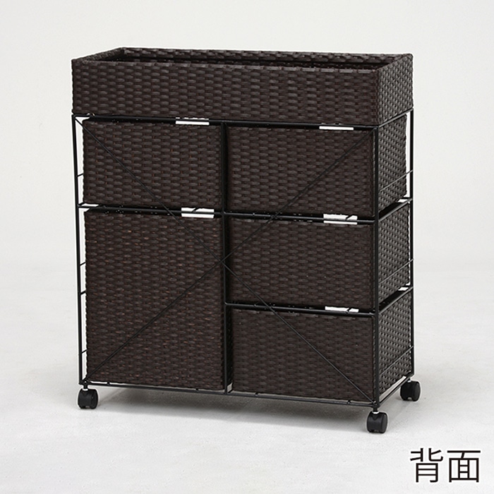萩原 ランドリーラック 幅70.5cm 5杯 キャスター付 ダークブラウン RAN-2417DBR 1台(ご注文単位1台)【直送品】