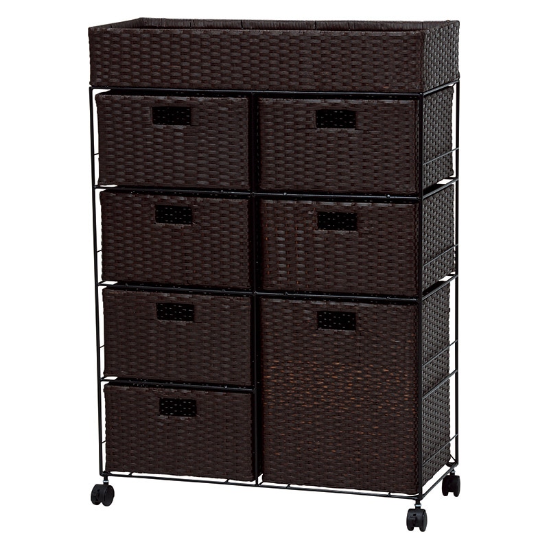 萩原 ランドリーラック　幅70.5cm　7杯 キャスター付　ダークブラウン RAN-2418DBR 1台（ご注文単位1台）【直送品】