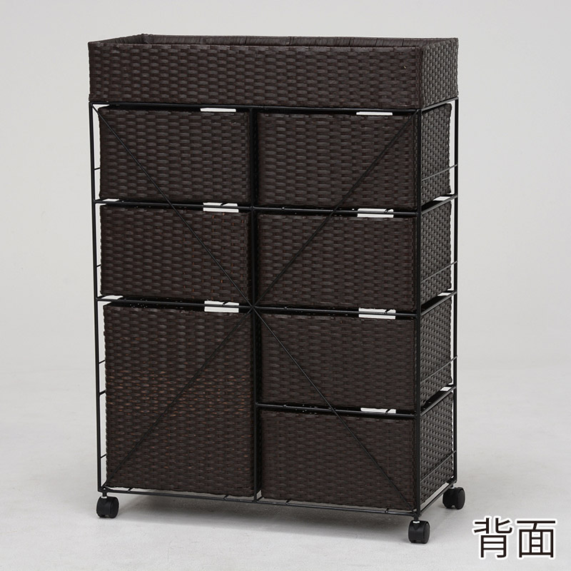 萩原 ランドリーラック 幅70.5cm 7杯 キャスター付 ダークブラウン RAN-2418DBR 1台(ご注文単位1台)【直送品】