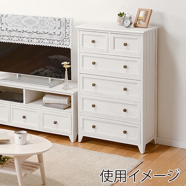 萩原 ワイドチェスト 6杯 アンティークホワイト MCH-5387AW 1台(ご注文単位1台)【直送品】