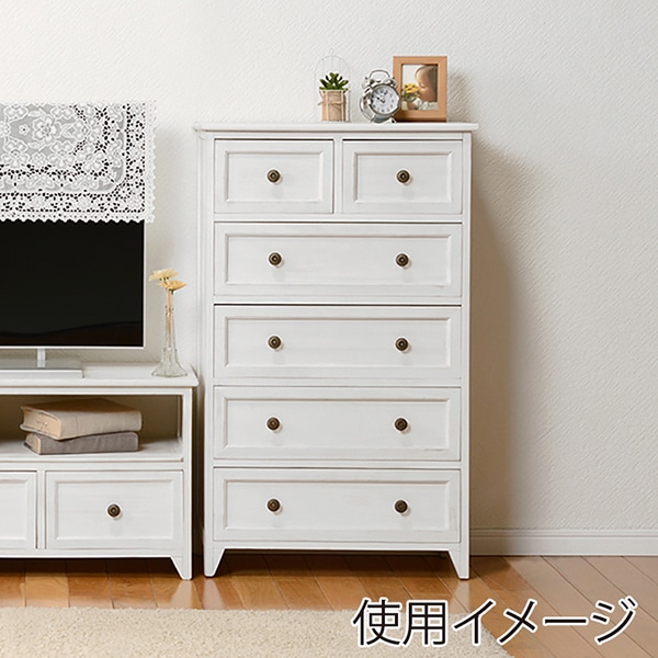 萩原 ワイドチェスト 6杯 アンティークホワイト MCH-5387AW 1台(ご注文単位1台)【直送品】