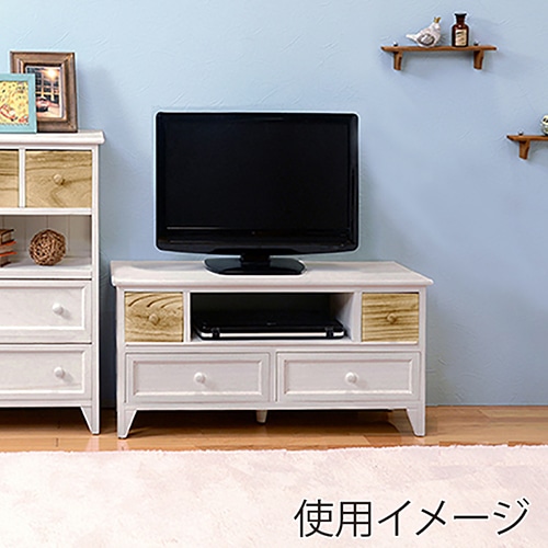萩原 テレビ台　幅90cm アンティークホワイト　引出しタイプ MTV-5710AW 1台（ご注文単位1台）【直送品】