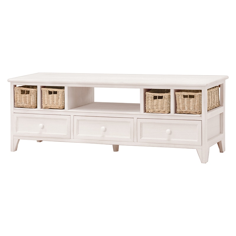 萩原 テレビ台 幅115cm アンティークホワイト バスケットタイプ MTV-5712AW 1台(ご注文単位1台)【直送品】