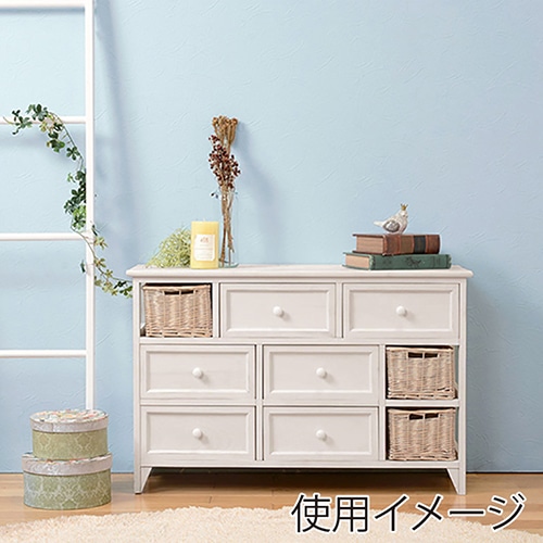 萩原 ローチェスト 幅90cm アンティークホワイト バスケットタイプ MCH-5713AW 1台(ご注文単位1台)【直送品】