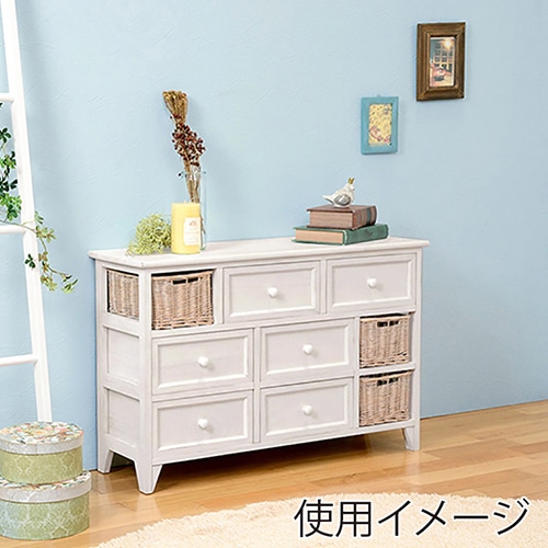 萩原 ローチェスト 幅90cm アンティークホワイト バスケットタイプ MCH-5713AW 1台(ご注文単位1台)【直送品】