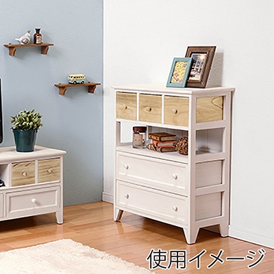 萩原 チェスト　幅60cm アンティークホワイト　引出しタイプ MCH-5716AW 1台（ご注文単位1台）【直送品】