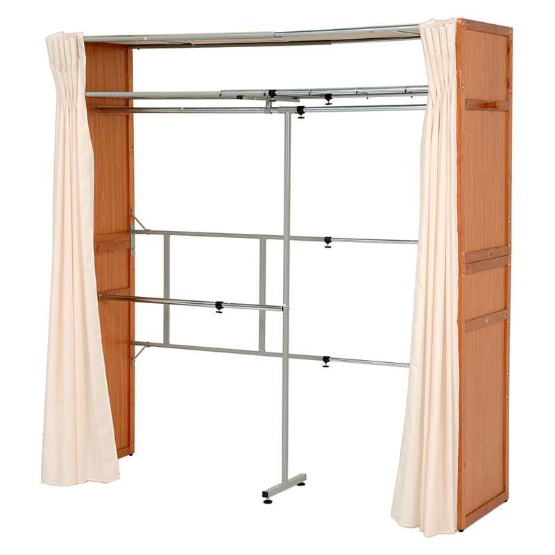 萩原 伸縮クローゼット カバー付 棚あり ナチュラル VR-7241NA 1台(ご注文単位1台)【直送品】