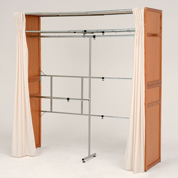 萩原 伸縮クローゼット カバー付 棚あり ナチュラル VR-7241NA 1台(ご注文単位1台)【直送品】