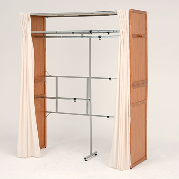 萩原 伸縮クローゼット カバー付 棚あり ナチュラル VR-7241NA 1台(ご注文単位1台)【直送品】