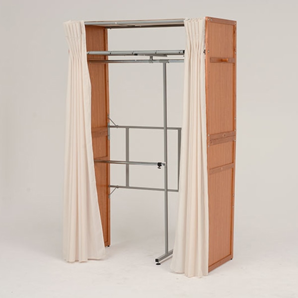 萩原 伸縮クローゼット カバー付 棚あり ナチュラル VR-7241NA 1台(ご注文単位1台)【直送品】