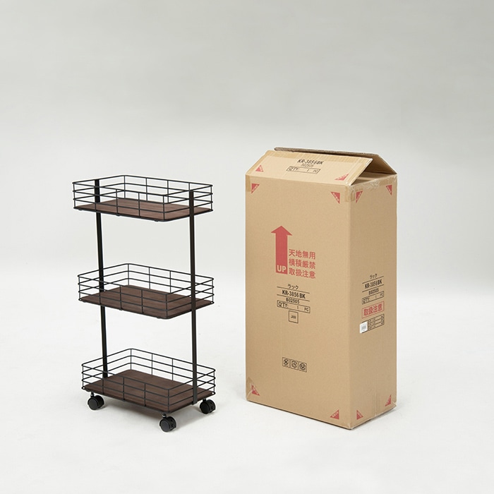 萩原 スリムワゴン 奥行25cm ブラック KR-3856BK 1台(ご注文単位1台)【直送品】