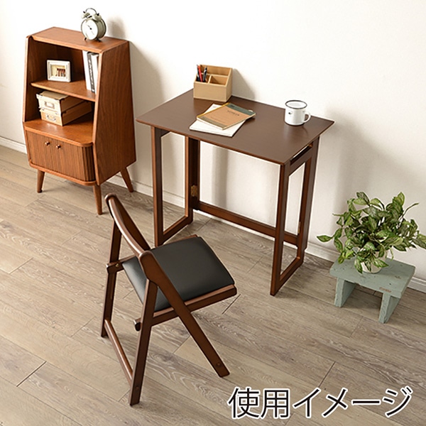 萩原 折りたたみデスク&チェアセット ダークブラウン VCT-7699DBR 1セット(ご注文単位1セット)【直送品】