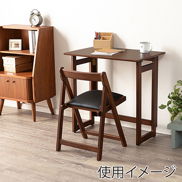 萩原 折りたたみデスク&チェアセット ダークブラウン VCT-7699DBR 1セット(ご注文単位1セット)【直送品】