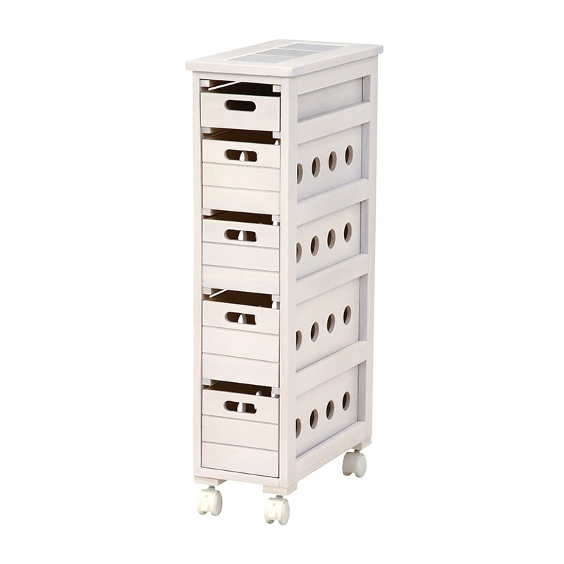 萩原 キッチンストッカー　幅20cm　5段 ホワイトウォッシュ MUD-6780WS 1台（ご注文単位1台）【直送品】