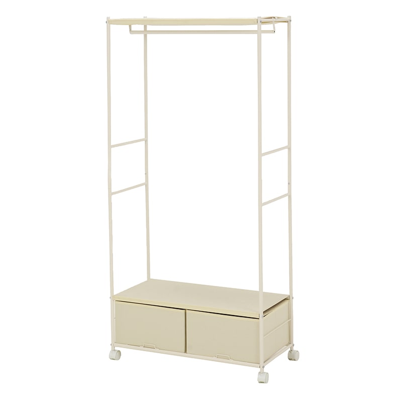 萩原 ハンガーラック 幅75cm 引出し2杯 ホワイト KHR-3157WH 1台(ご注文単位1台)【直送品】