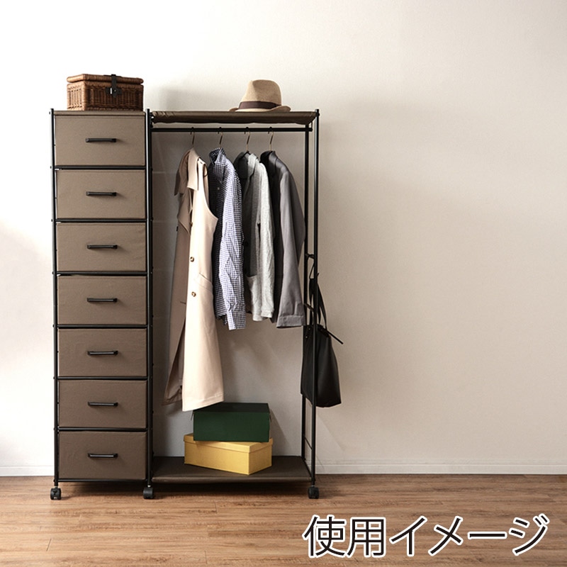 萩原 ハンガーラック 幅105cm 引出し7杯 ブラウン KHR-3159BR 1台(ご注文単位1台)【直送品】