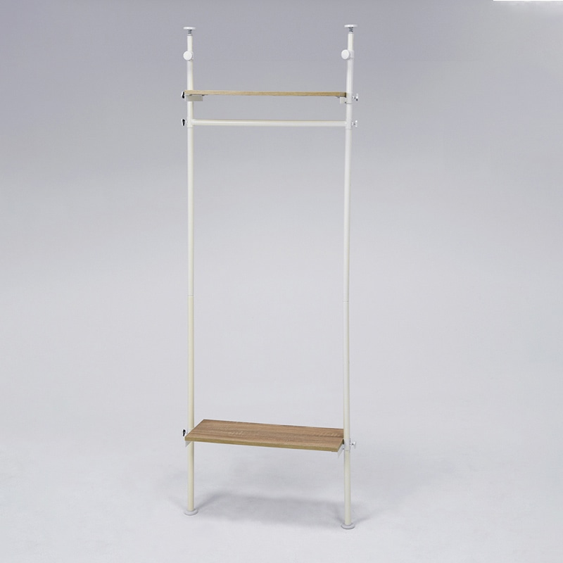 萩原 突っ張りハンガーラック 幅70cm ナチュラル×ホワイト KTR-3151WH 1台(ご注文単位1台)【直送品】