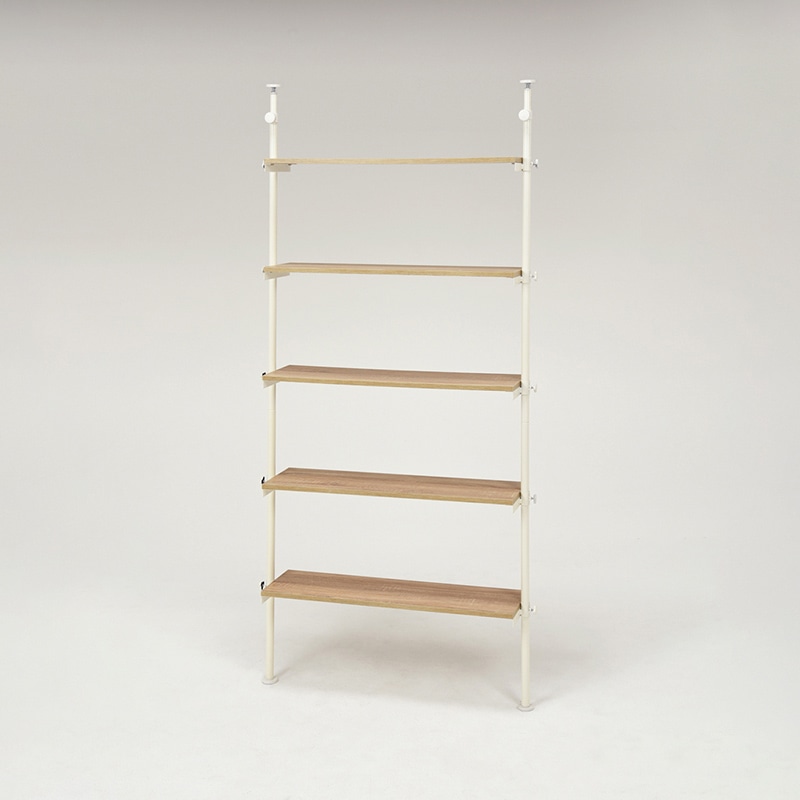 萩原 突っ張り5段ラック 幅90cm ナチュラル×ホワイト KTR-3156WH 1台(ご注文単位1台)【直送品】