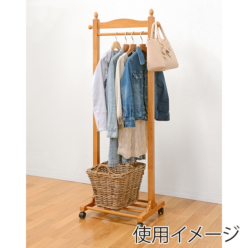 萩原 ハンガーラック　幅60cm　キャスター付 ナチュラル VR-7237NA 1台（ご注文単位1台）【直送品】