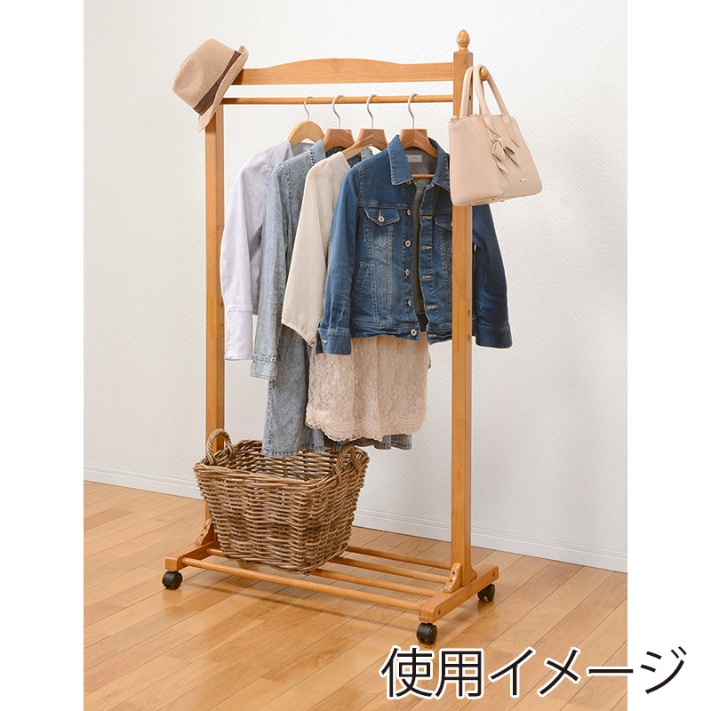 萩原 ハンガーラック 幅90cm キャスター付 ナチュラル VR-7238NA 1台(ご注文単位1台)【直送品】