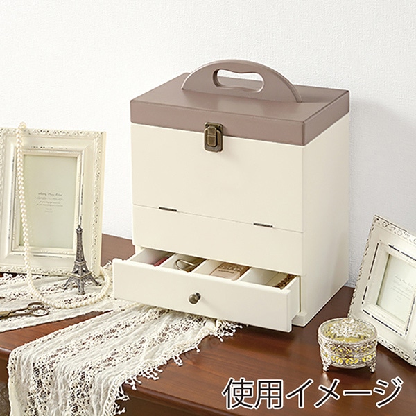 萩原 コスメボックス 三面鏡付き チャコールグレー×クリーム MUD-6740CG 1台(ご注文単位1台)【直送品】